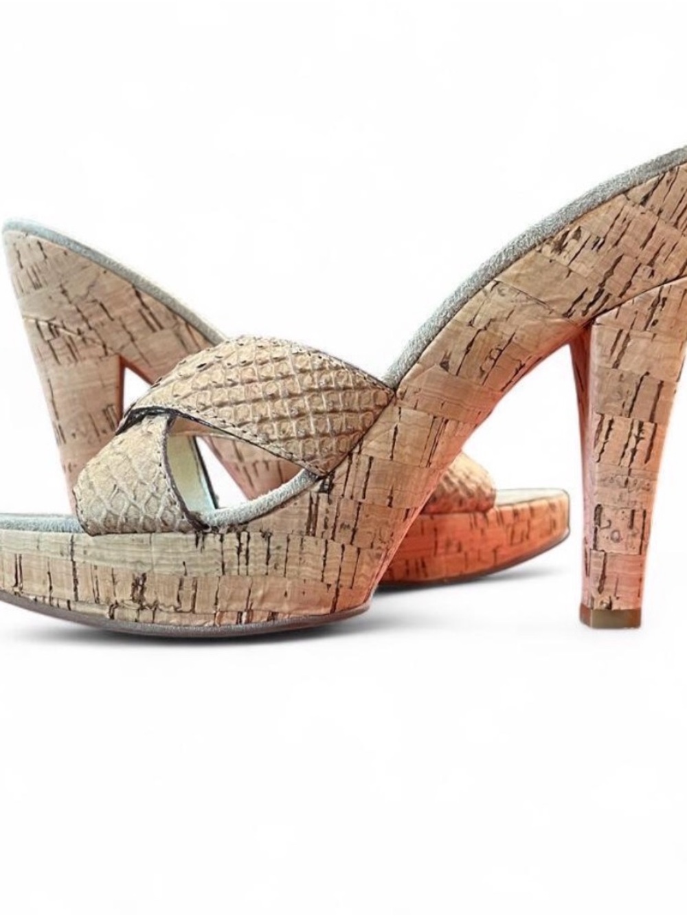 Cork Platform Slide Heels - Beige